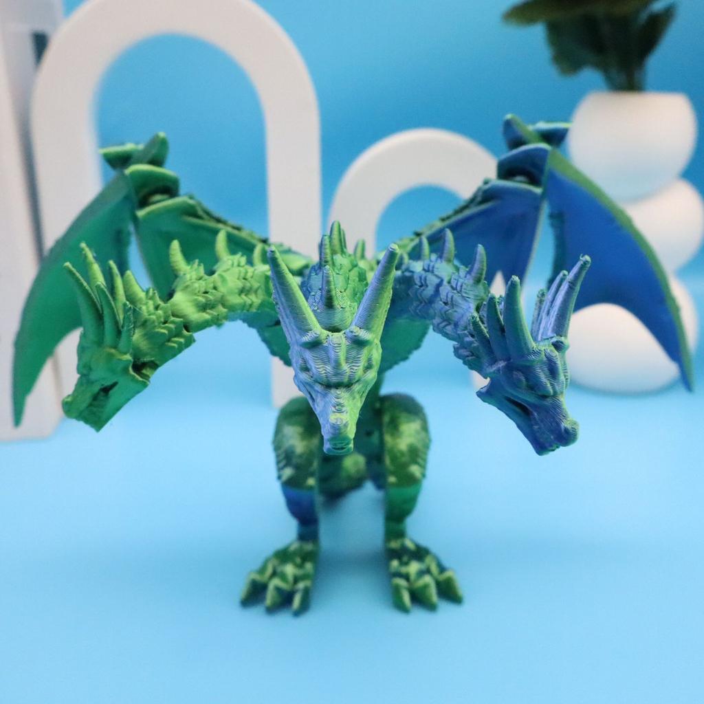3D Printed Standing Three Headed Multi Pull Toy Joint Movable Wing Model Ornament Gift Decoration New Product