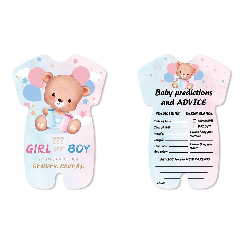 Party Gender Kids Reveal Cards Pack With Bear Illustration For Accessories Event