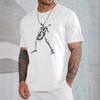 Cotton T-Shirt Short Sleeve Round Neck Men Skelleton 2d Print Tops