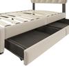 90*200 cm Flat Bed, Upholstered Bed, Nightstand Upholstery with Decorative Studs, Double Drawers, Dark Beige