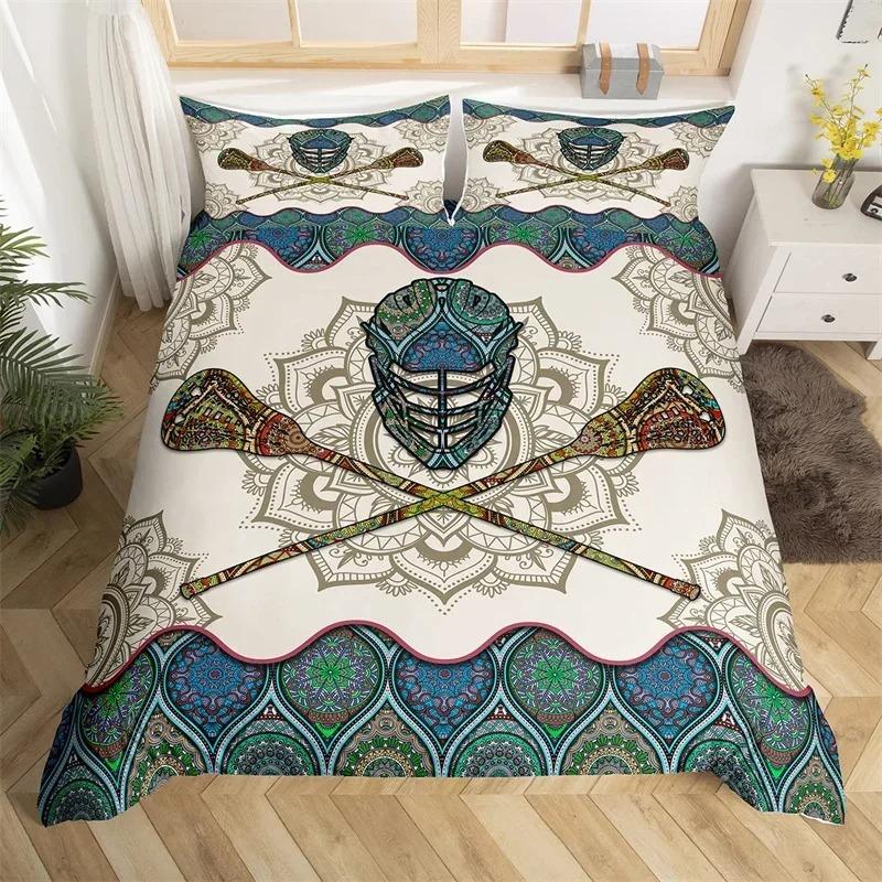 Lacrose Soft durable Quality Duvet Cover Ful Quen Lacrose Field Winter Bal Sports Games Beding Set Modern Athletic Competion Warm Comforter Cover