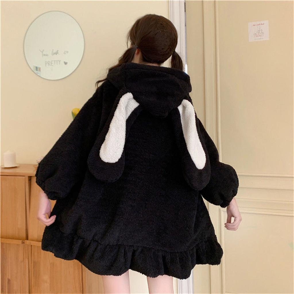 Felpe Invernali Calde Kawaii Orecchie di Coniglio Felpa Donna Ragazza Lolita con Cappuccio e Zip Felpe Casual Manica Lunga Felpa Harajuku