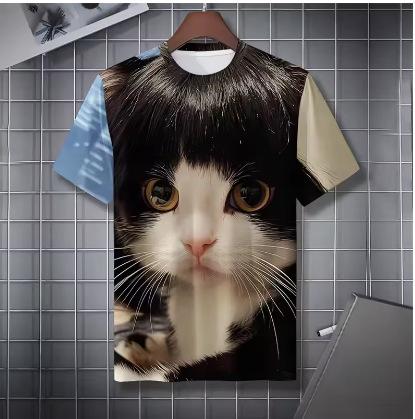 Humorous Funny Cat Graphic T-shirt Neutral Hip-hop Personality 3D Printed Animal Streetwear Short Sleeve T-shirt Summer