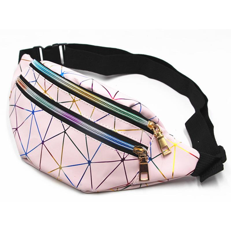Men Women Waist Bag Diamond-shaped Colorful Laser Sports Multi-layer Outdoor PU Waist Bag Bright Leather Waist Bag Men's and Women's Chest Bag