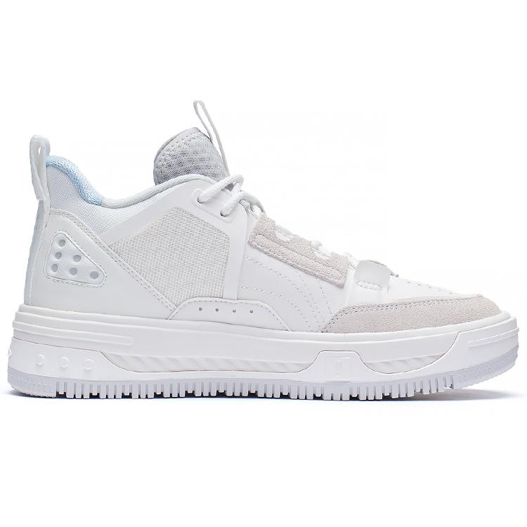 New LiNing Anti Slip And Wear Resistant Height Increasing Mid Top Skateboard Shoes Women's White Blue AGCS240-1