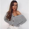 2026 Women's Solid Color Buttoned V-Neck Knit Cardigan Sweater for Autumn and Winter