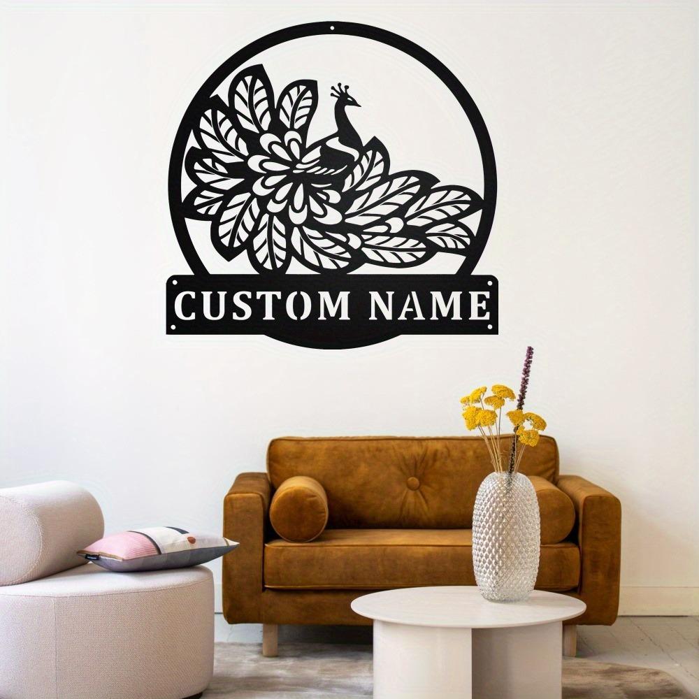 Metal Wall Art Peacock Design Personalized Name Sign Home Decor Indoor Outdoor Gift