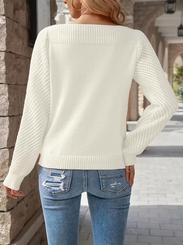 Women's Spring New Arrivals Crewneck Knit Top Hollow Long Sleeve One Shoulder Sweater