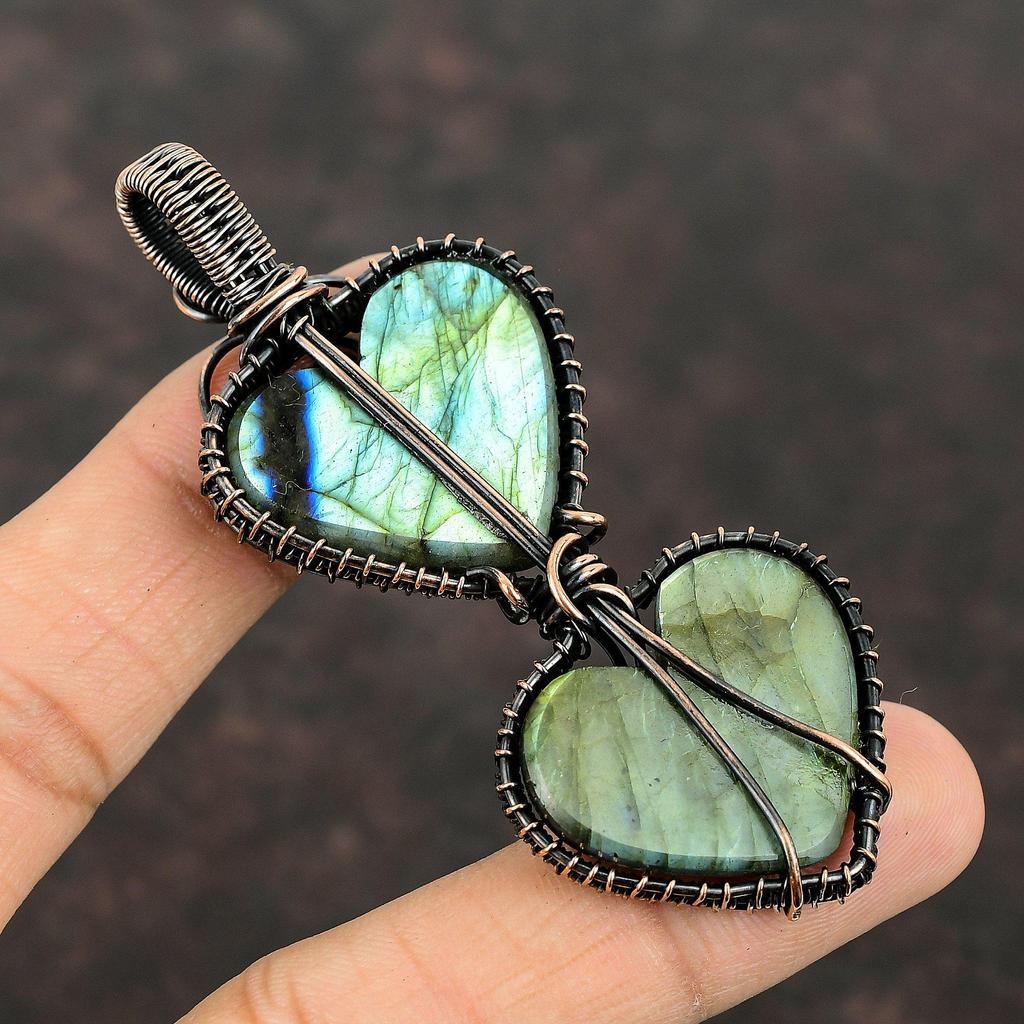 Labradorite Gemstone Pendant Copper Wire Wrapped Pendant Handmade Pendant Copper Wire Jewelry Gift For Mom Labradorite Jewelry Heart Pendant