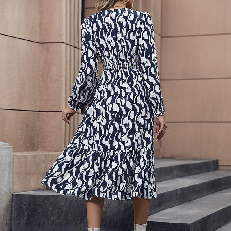 YYFS Moda dama primavara toamna cu maneca lunga cu decolteu in V rochii casual