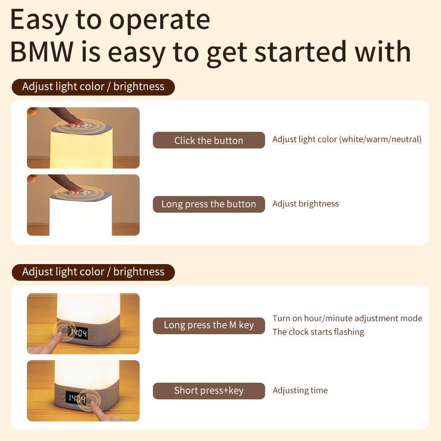 LED Desk Lamp Rechargeable Bedroom Reading Light With Clock Baby's Room Bedside Lamps Touch Dimmable Night Light For Kids Gift