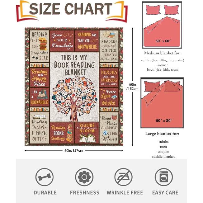 Book Lovers Gifts Blanket, Gifts for Book Lovers Women, Reading Blanket for Book Lovers, Librarian Gifts for Women Ideas Christmas Birthday