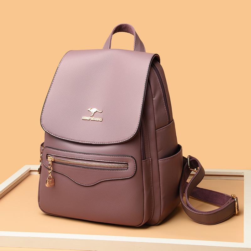 Neuer Rucksacktrend für Damen, weicher Lederrucksack, modisch und vielseitig, einfacher College-Stil, lässige Reise- und Schultasche