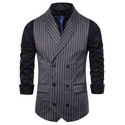 Chaleco de Traje de Solapa Chaleco a Rayas Estilo Europeo para Hombre - Otoño/Invierno Casual 2019