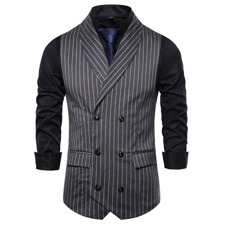 Men's European-Style Striped Shawl Collar Suit Vest - Autumn/Winter Casual 2019
