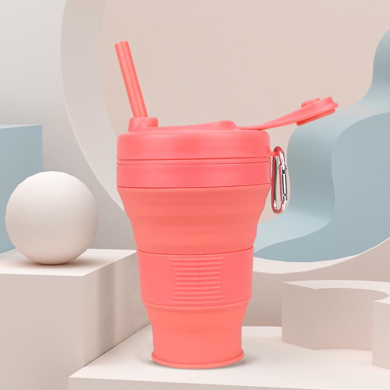 

Новая складная чашка из силикагеля. Складная кофейная чашка с соломенной кнопкой-карабином. 600ml