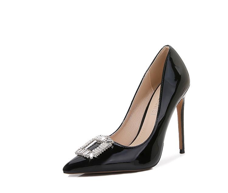 Pointed High Heels Women's Spring New Thin Heels Shallow Mouth Sexy Rhinestone Square Buckle Fairy Shoes Single Shoes Women