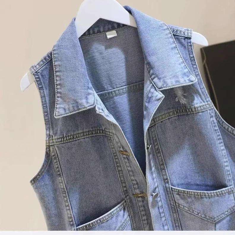 American Loose Women's Denim Vest Sleeveless Vest Short Jacket Thin Jacket