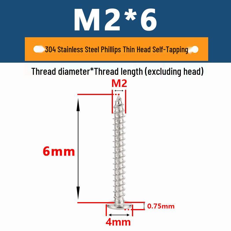 Yigu 304 Stainless Steel Phillips Thin Flat Head Self-Tapping Screw M2-M8, Countersunk Pointed Tail