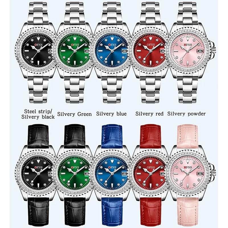 Women's Quartz Watch Simple Diamond Inlaid Waterproof Luminous Calendar Three Needle Business Fashion Women's Watch