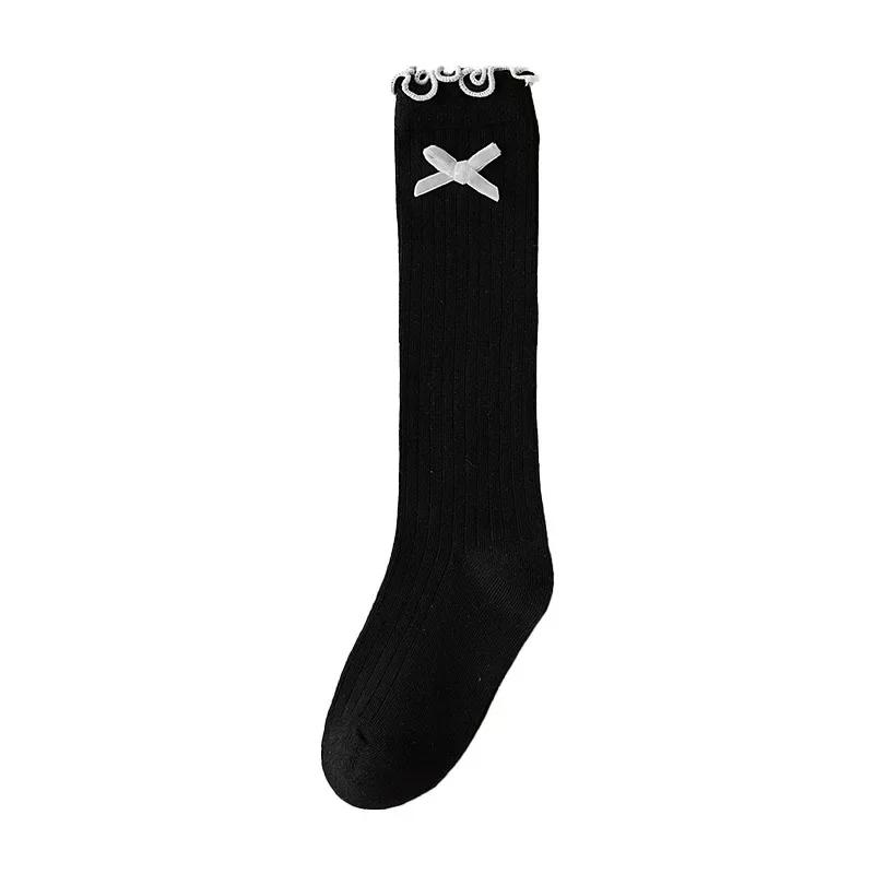 Girls White Bow Ruffle Knee High Socks Soft Lace Long Stockings Cute Spring Summer School Children Socks