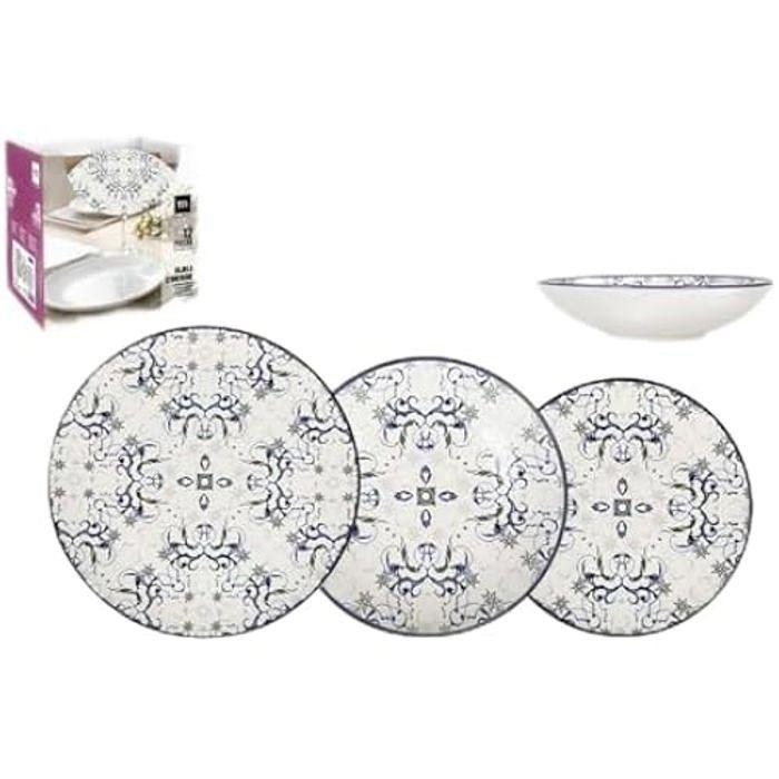 Service De Table - LA MEDITERRANEA - Tesa - 12 Pièces - Porcelaine - Multicolore - Lave-vaisselle Compatible