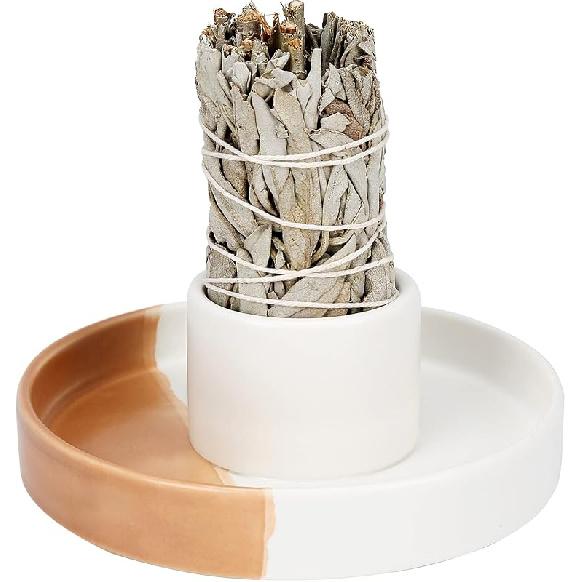 Sage Holder, White Sage Burner, Smudge Bowl, Palo Santo Holder, 3 in 1Incense Holder, Ceramic Incense Holder Bundle, White Sage Bundle Holder for