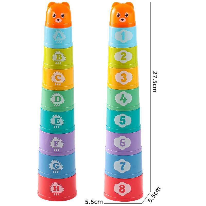 9PCS Rainbow Stacking Cups Set Random Color Nesting Cups Infant Bathroom Bath Water Toys Beach Sand Play Toys for Toddlers Gift