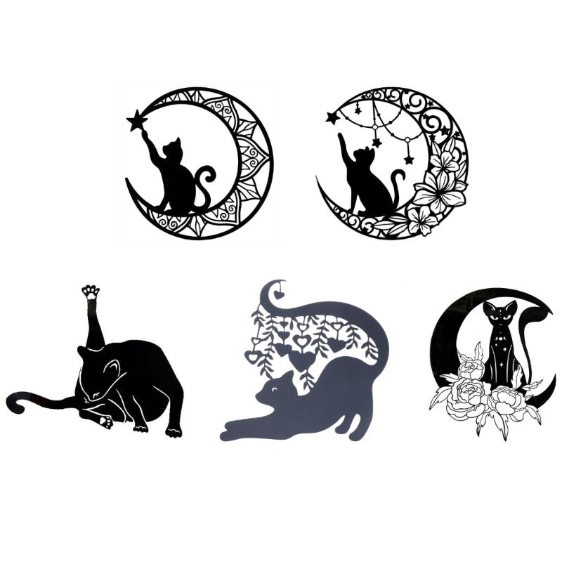 Handcraft Moon Cat Shape Iron Party Decor Delicate Craftsmanship, Enchanting Spooky Atmospheres at Home Offices