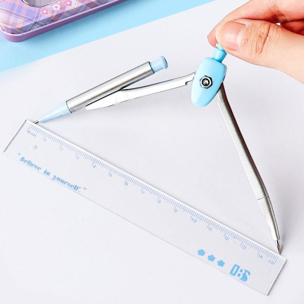 8PCS Eraser Protractor Plastic Triangle Ruler Portable Ruler Compasses Set  School Office