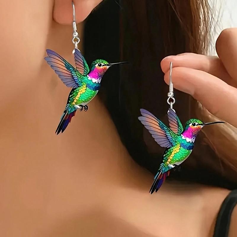 FTCY Acrylic Hummingbird Earrings For Women Retro Style Colorful Bird Drop Earrings Women's Zircon Gifts