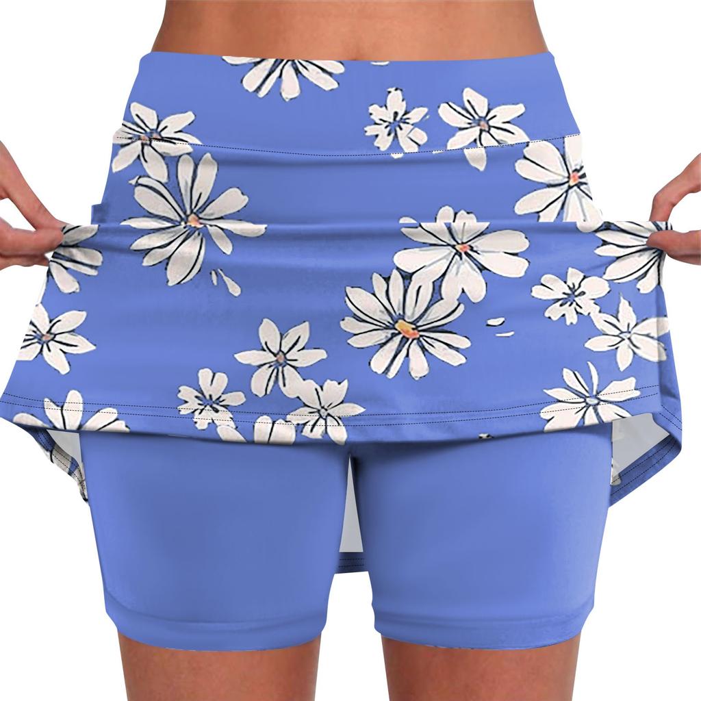 Elastiske yoga culottes for kvinner print atletisk shorts Lett høy midje skinny solid joggers