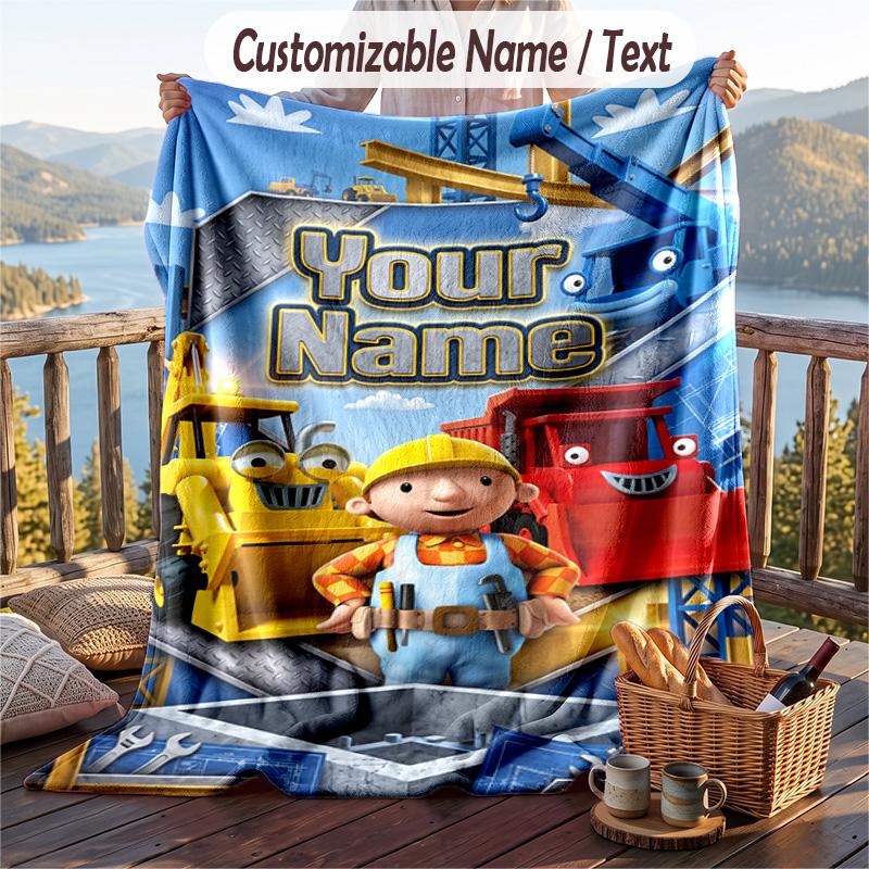 Bob der Baumeister Flanelldecke, Personalisierter individueller Name Text, Weiche warme Plüschdecke als Geschenk