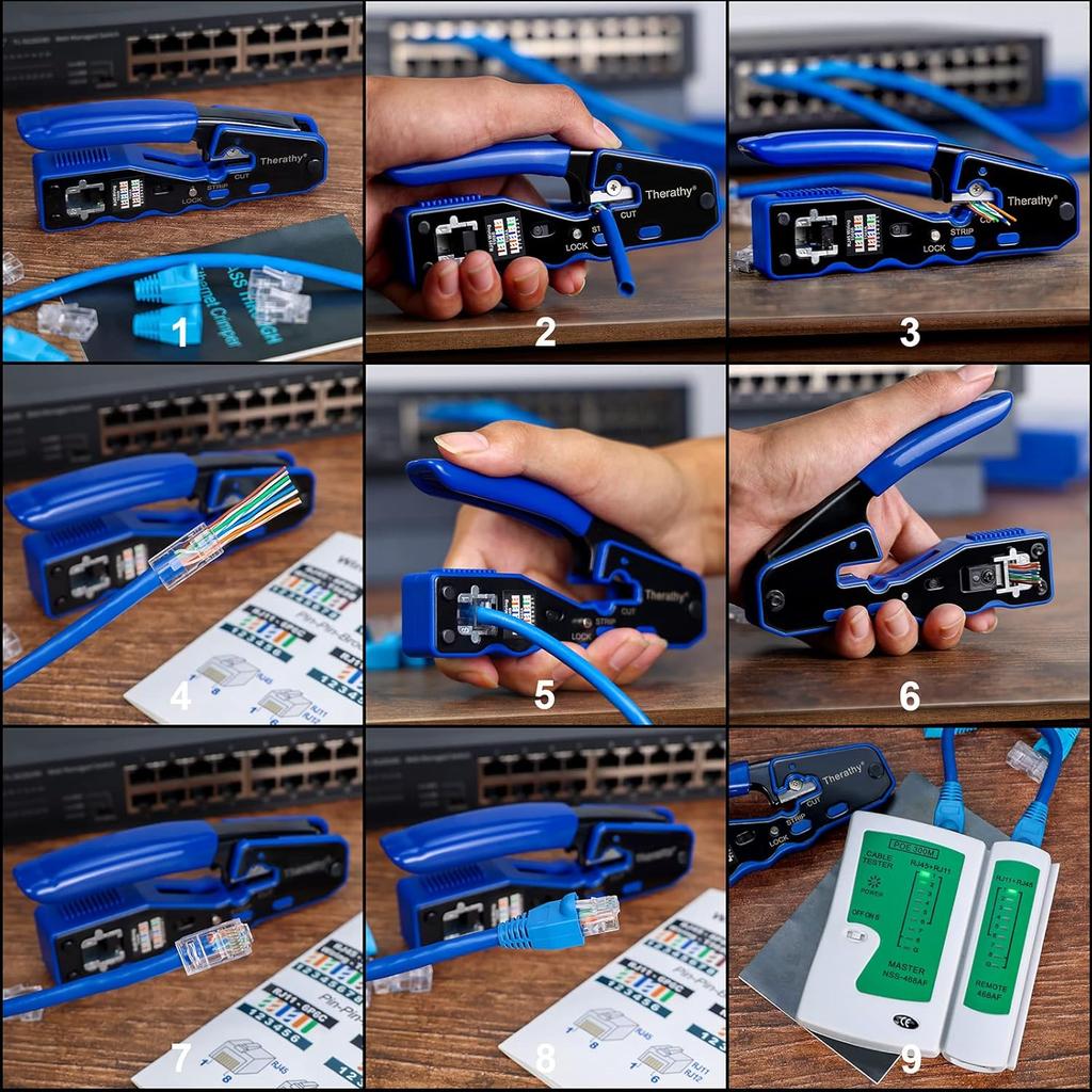 Ethernet Crimping Tool Kit, RJ45 Pass Through Crimper for Cat 6 Pass Through RJ45 Connectors, Cat5 Cat5e Cat6 Crimping Tool Kit