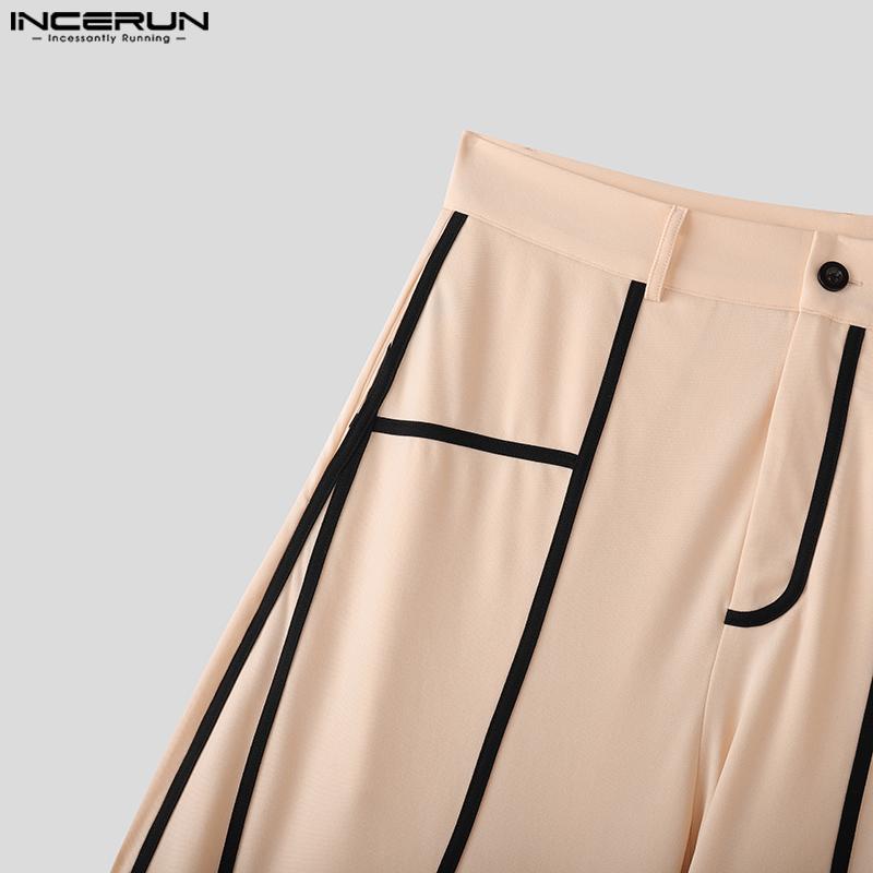 INCERUN Men Zipper Waist Stitching Casual Long Trousers Wide Legs Pants