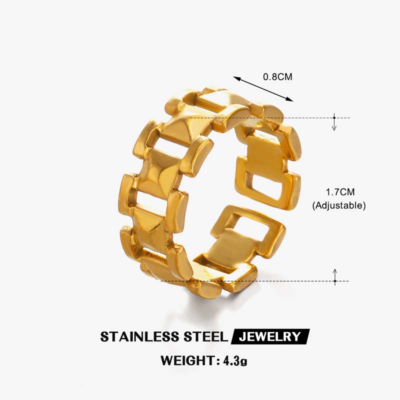 

Stainless Steel Geometric Chain Open Rings for Women Men Fashion Gold Color Irregular Hollow Adjustable Finger Ring Zircon Gift