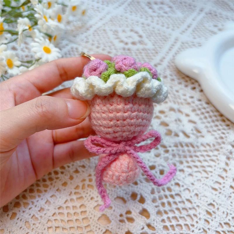 

Promotion! Mini Crochet Flower Bouquet Hand-Woven Flower DIY Handmade Keychain Jewelry Doll Pendant Accessories