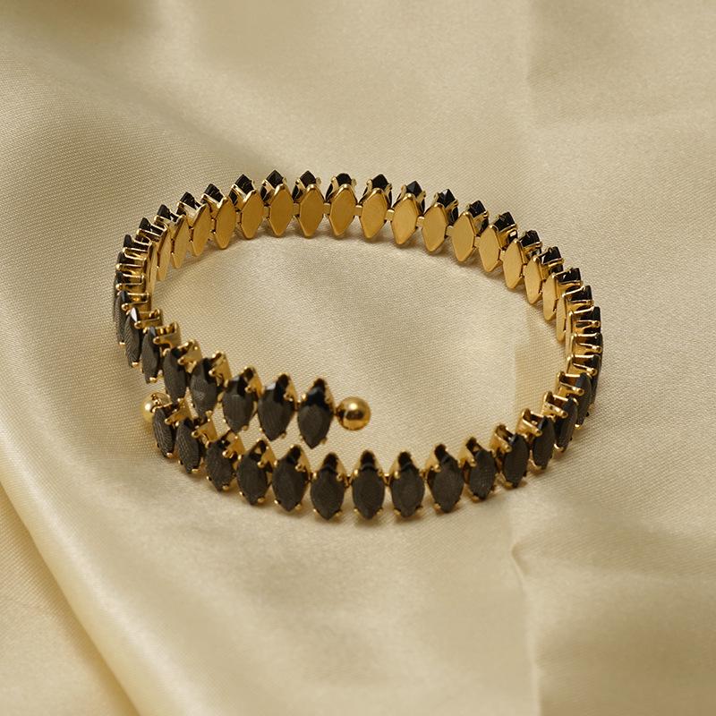 European and American 18K Gold Plated Zircon Stainless Steel Adjustable Geometric Bracelet for Women