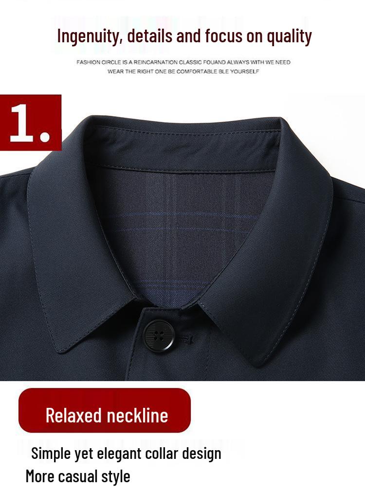 2026 Spring/Autumn Men's Plus Size Business Casual Lapel Jacket - Middle-aged Windbreaker Coat