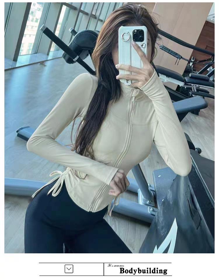 

Женский весенний приталенный быстросохнущий кардиган на молнии с длинным рукавом для йоги и бега, солнцезащитная куртка Large жёлтый/абрикосовый