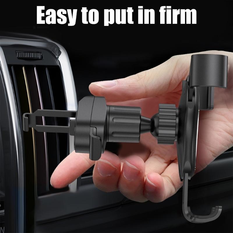Secure Air Vent Car Phone Holder Mobile Mount with Extended Metal Hook Shockproof Easy Insertion Suitable for Smartphone