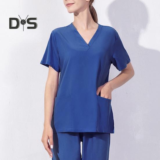 V-Ausschnitt, Kurzarm, Oberteile für OP-Uniformen, Taschen, seitlicher Schlitz, Krankenhaus-Arbeitsoberteile, Oberteile für Krankenschwestern, Zahnarztpraxen, Arbeitskleidung