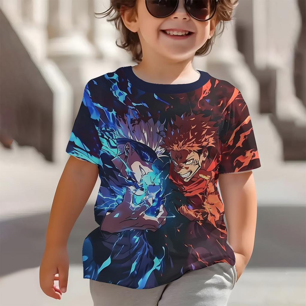 Summer Round Neck 3D Jujutsu Kaisen Satoru Gojo Printed Top Fashionable Casual Short Sleeved Children's Boy T-shirts