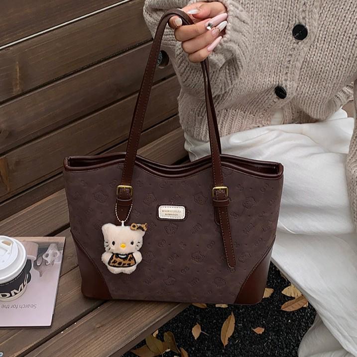 

Вместительная ретро мультяшная сумка-тоут с тиснением для женщин - Идеально подходит для осени/зимы, учебы, шопинга и поездок на работу. One size кофейный