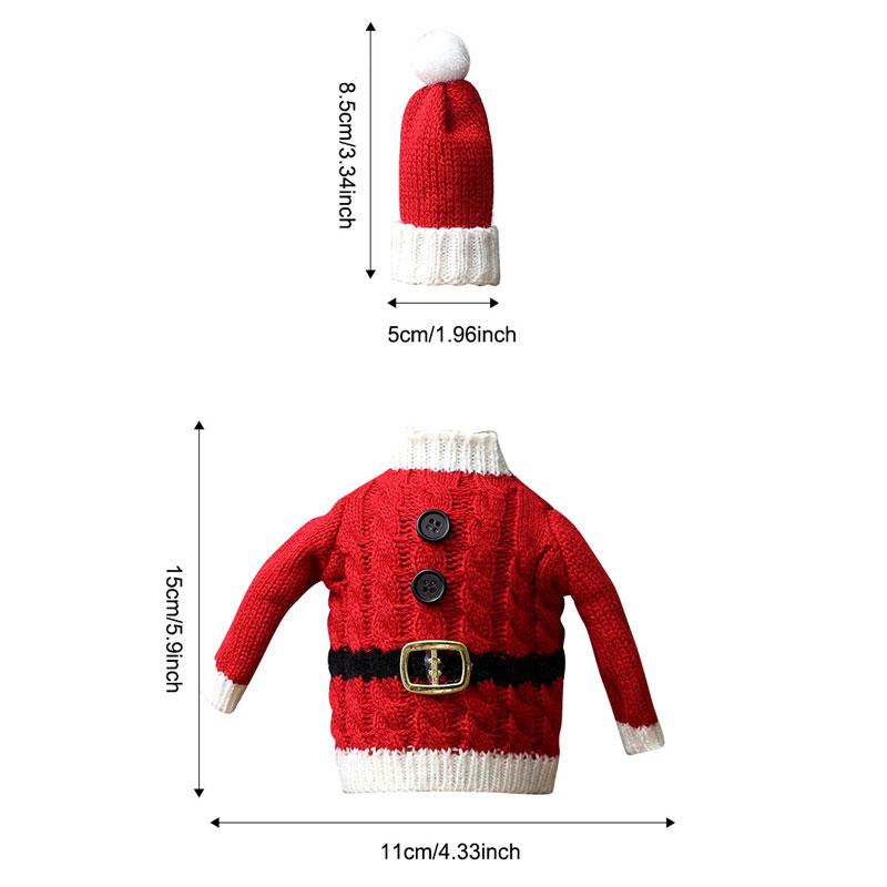 1Set Knitted Clothing Sweet Bottle Decoration Ambience Decoration Acrylic Christmas Red Striped Pattern Champagne Protector