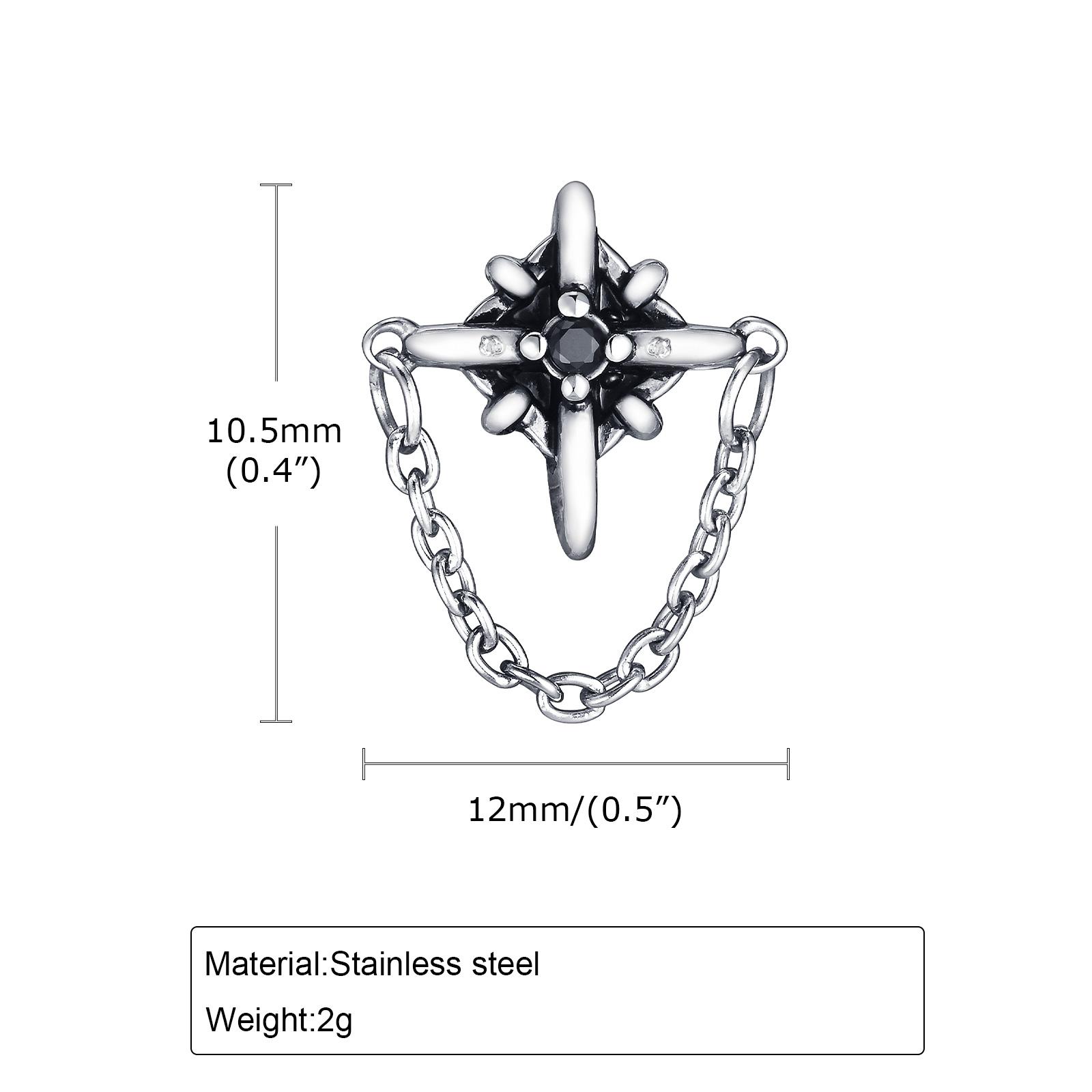 Mprainbow Tassel Chain Earrings for Men Boys,Stainless Steel Black Zircon Four-pointed Star Stud Earrings,Hiphop Jewelry Gift