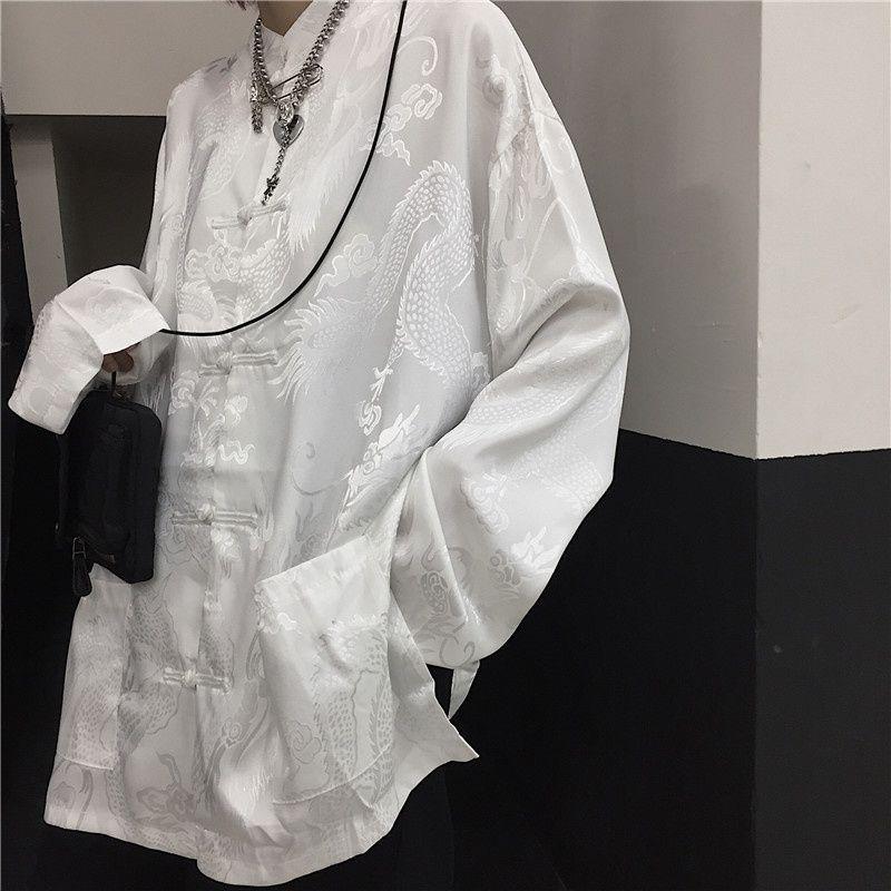Herren Sommer Drachenrobe: Hemd mit chinesischen Knöpfen, Tang-Anzug, Sonnenschutzjacke aus Eisseide