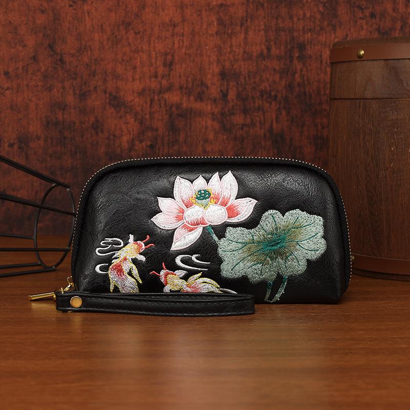 

Handheld Bag, New Chinese Style Fashion Casual Wallet, Double-layer Mobile Phone Change Embroidery, Simple and Versatile Bag чёрный
