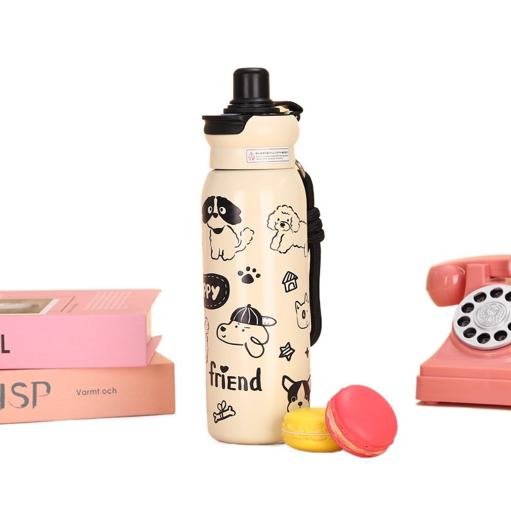 Cute 620ML Vacuum Cup Insulation Or Cooling with Straw Insulated Cup High-Capacity Thermal Water Bottle for Student Children