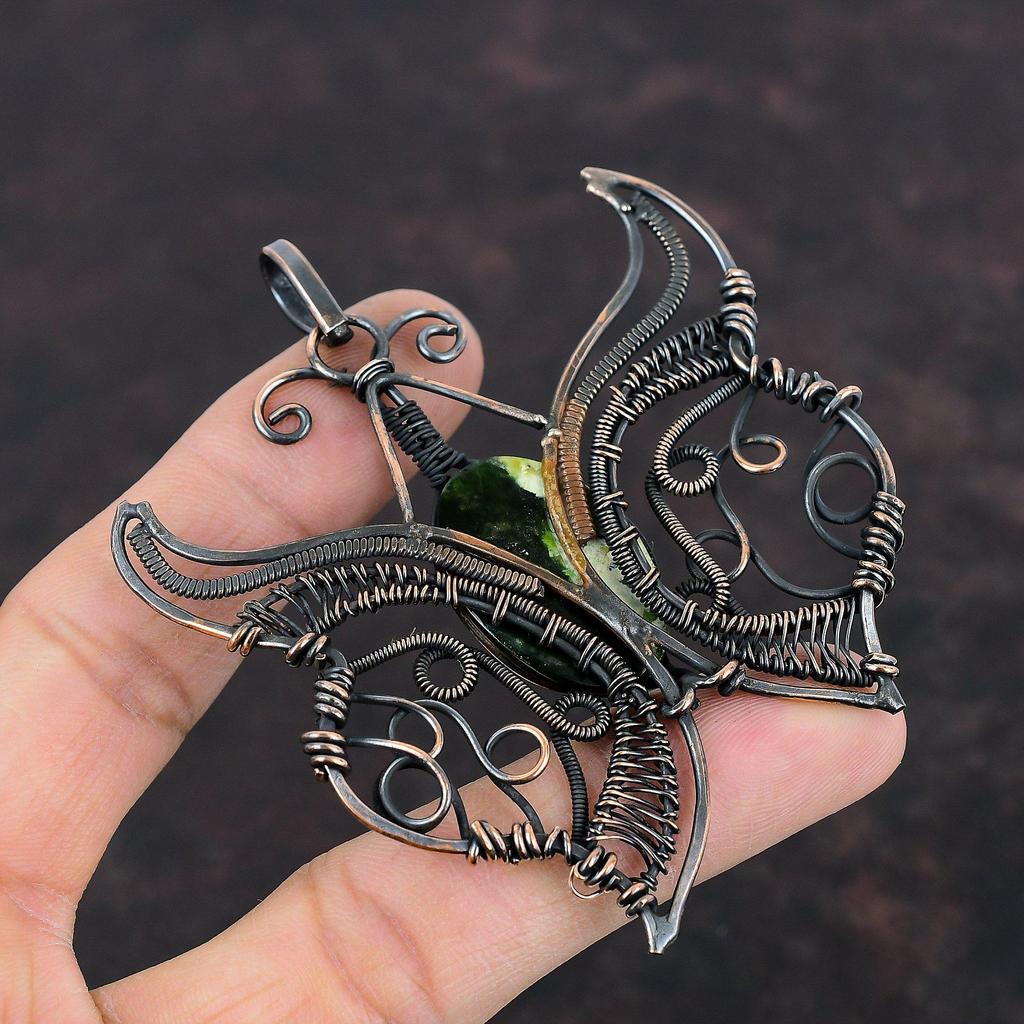Australian Chrome Chalcedony Pendant Copper Wire Wrapped Butterfly Pendant Handmade  Copper Jewelry Gemstone Pendant Wire Jewelry For Gifts